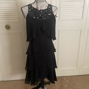 S.L. Fashions tiered black shift dress beaded neckline size 6
